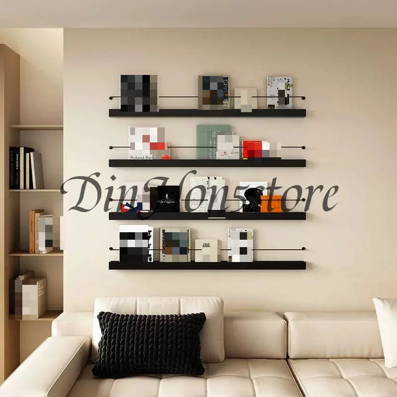 Nordic wrought iron bookshelf newspaper rack one word wall hanging wall simple creative newspaper rack