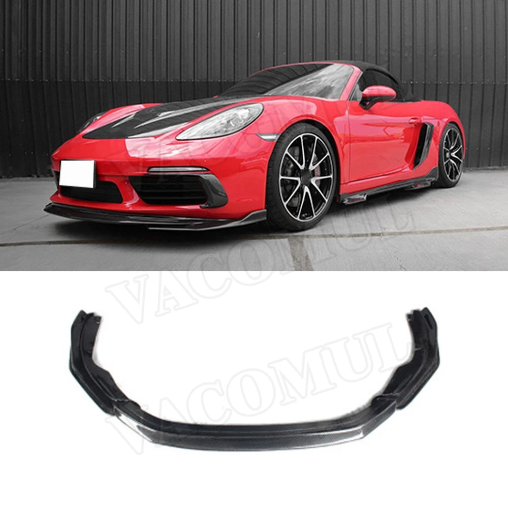 VACOMUL Carbon Fiber Front Lip Spoiler Splitters for Porsche 718 Cayman Boxster 2016-2019 Head bumper Chin Guard Car Styling