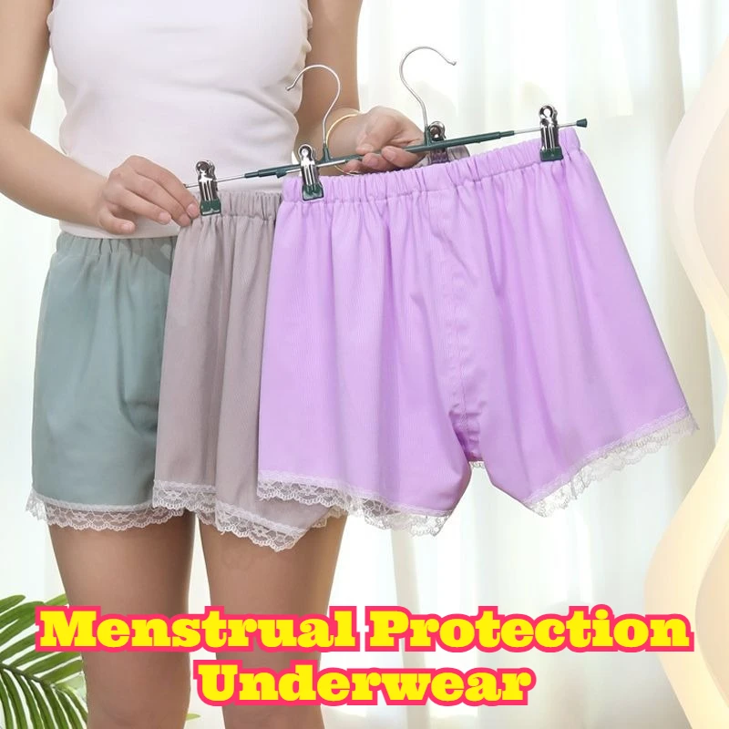 

Ladies Period Lace Safety Shorts Three Quarter Full Wrap Leak Resistant Anti Side Seepage Soft Breathable Skin Close Fit Daily