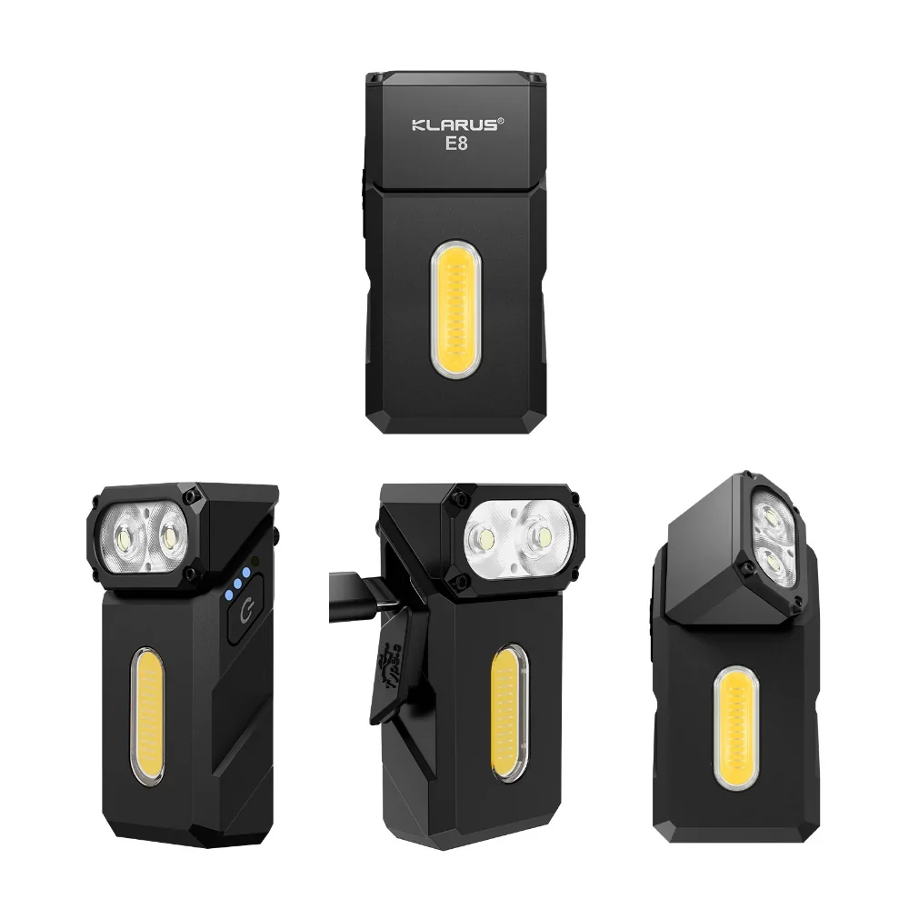 Klarus E8 Triple-Light All-Metal Swivel-Head EDC Flashlight 1000lm Outdoor Adventures Torch Light IPX6 Waterproof Flashlights