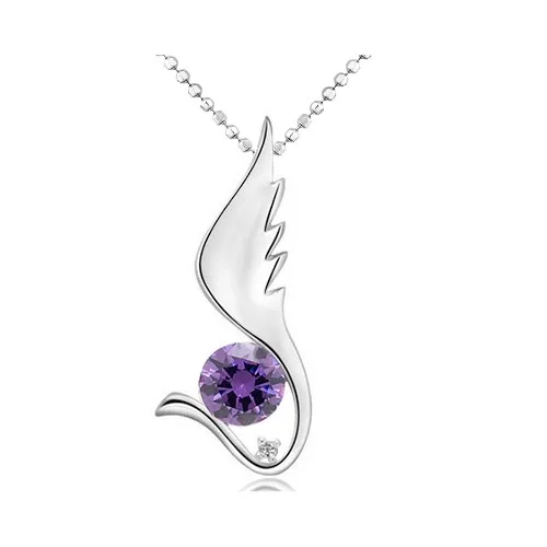 Chavin Diamond and Amethyst Cubic Zirconia Angel Wing Silver Necklace ba96mr Gift Elegant Elegant