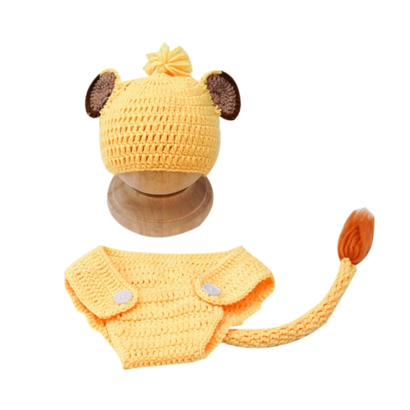 

Newborn Photo Costume Knitting Lion Hat & Baby Briefs Shorts Photo Clothes Photo Props Crochet Lion Costume Set