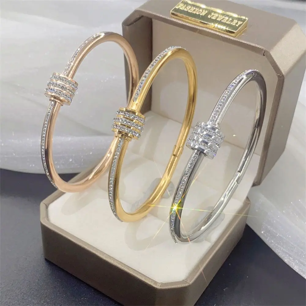 2022 New 18K Gold Plated Titanium Steel Rose Gold Bracelet For Female Crystal Charm Bracelet Women Bridal Wedding Fine Jewelry G