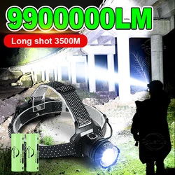 New Powerful Headlamp Rechargeable USB High Power LED Head Flashlight Strong Long Range Zoom Head Torch Fishing Camping Lantern