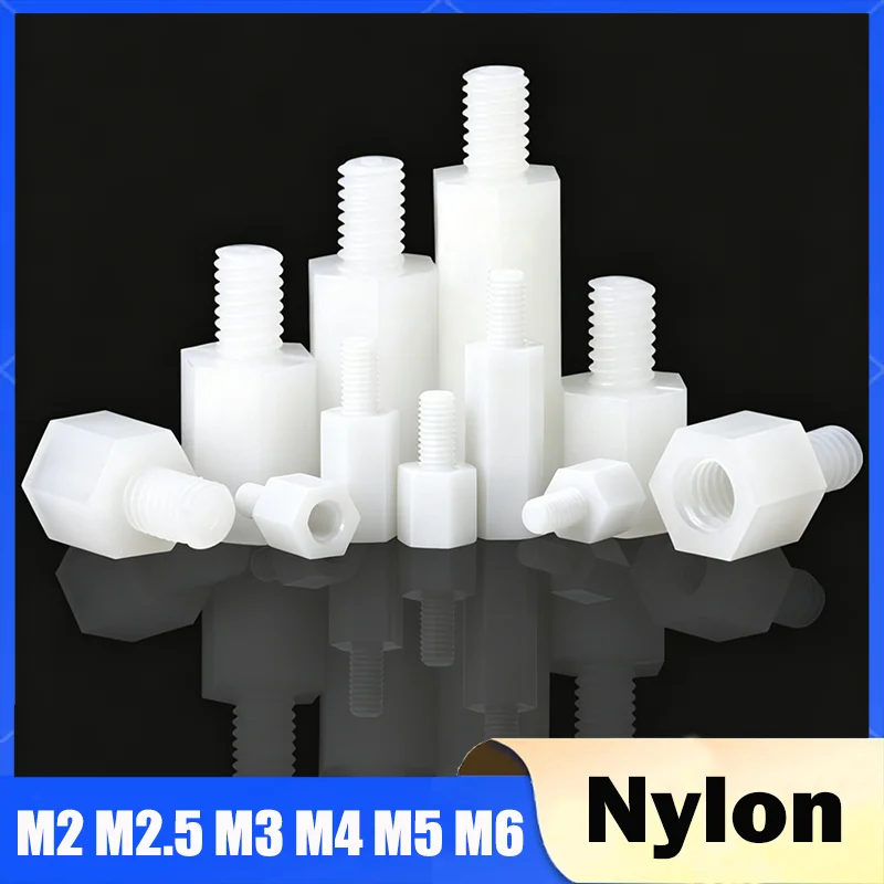 White Male To Female Nylon Hex Hexagon Standoff M2/M2.5/M3/M4/M5/M6*L+6/7/8mm Thread For PCB Motherboard Fixed Spacing Screws