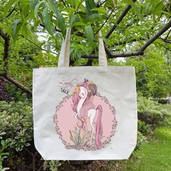 Simpatica borsa Tote unicorno per donna borsa per la spesa di grande capacità borsa leggera per libri scolastici borse a tracolla Casual borsa a mano per ragazze