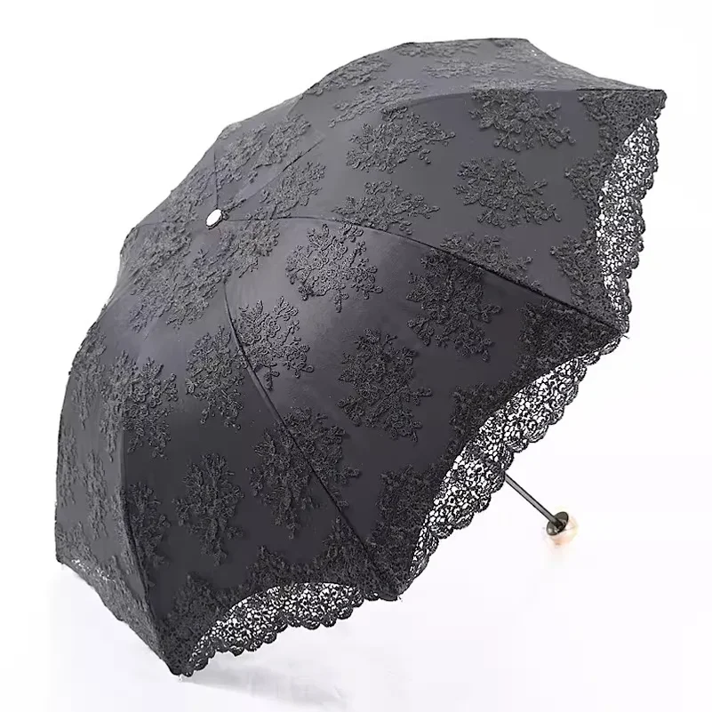 

Luxury Double Layer Lace Umbrella, Retro Court Wedding Parasol, 3 Folding Windproof Sun & Rain Umbrella UV Protection