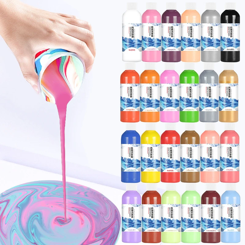 24 Kleur 100 ml Gebotteld Vloeistof Acryl Pigment Helder Licht Sneldrogend Student Creatief Schilderen Gewelddadige Beer DIY Coating