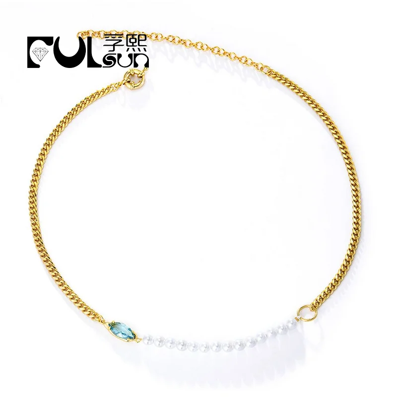 

imitation pearl beads Link Chains Chokers Necklaces trendy designer Marquise Rhines brass Rhodium 18k gold plated necklace