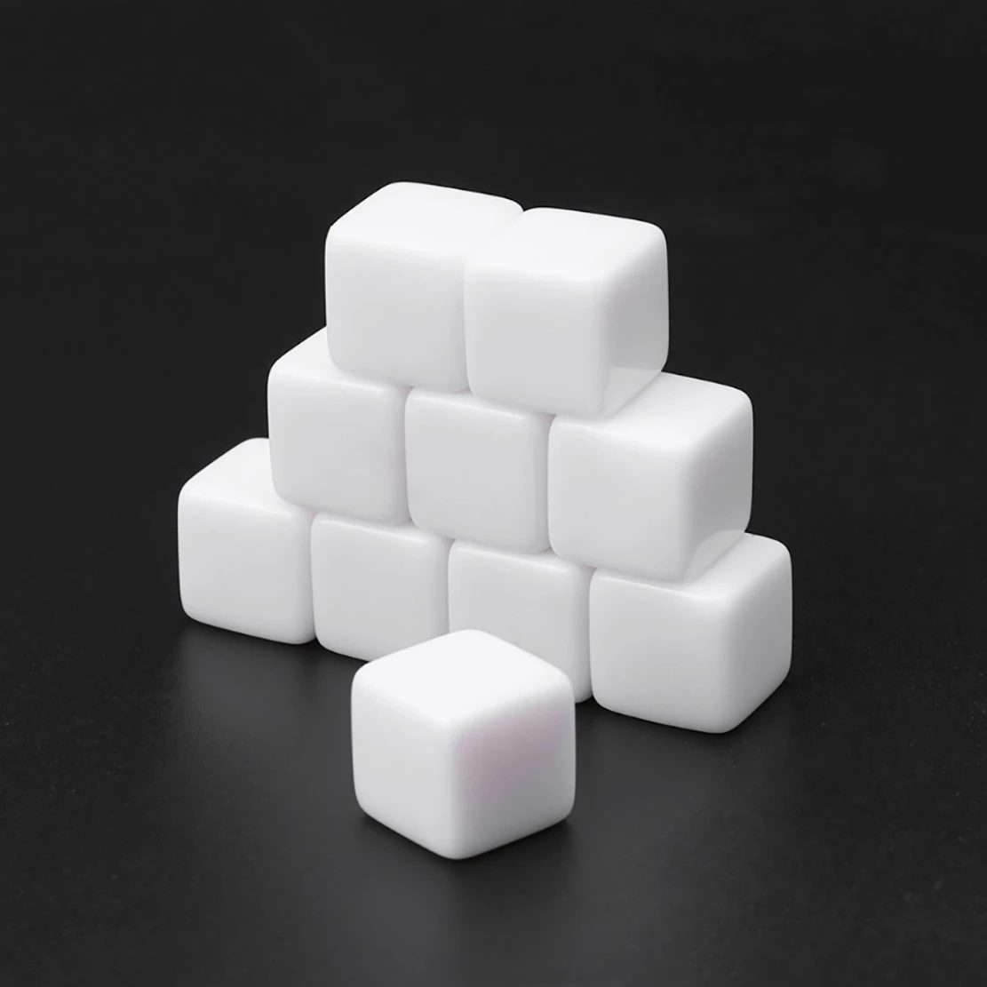 보드 게임, 수학 계산 교육, 알파벳 숫자 맞춤 주사위 제작을위한 안정적인 성능-16MM 흰색 아크릴 큐브 빈 주사위