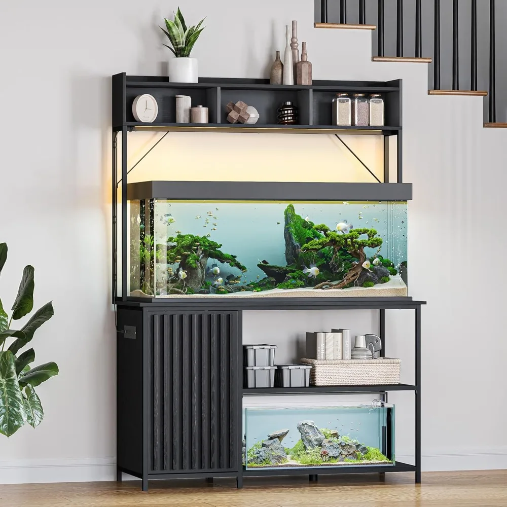 

Fish Tanks Fish Tank Rack with LED Lights, Aquarium Rack with Heavy-duty Metal Groove Storage Cabinet and Power Socket Aquariums