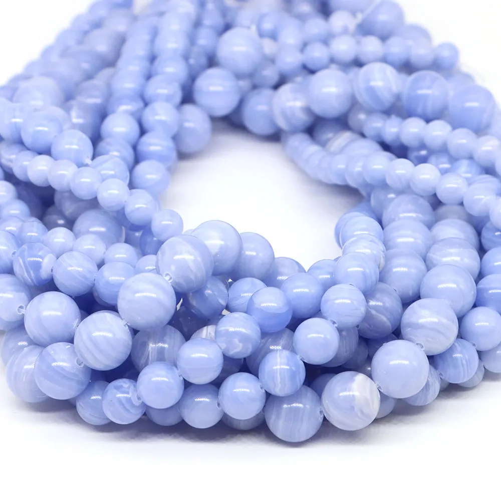 4/6/8/10MM Blue Lace Agate Beads Natural Stones Loose Spacer Crystals Agate Round Beads for Jewelry Making DIY Bracelet Necklace