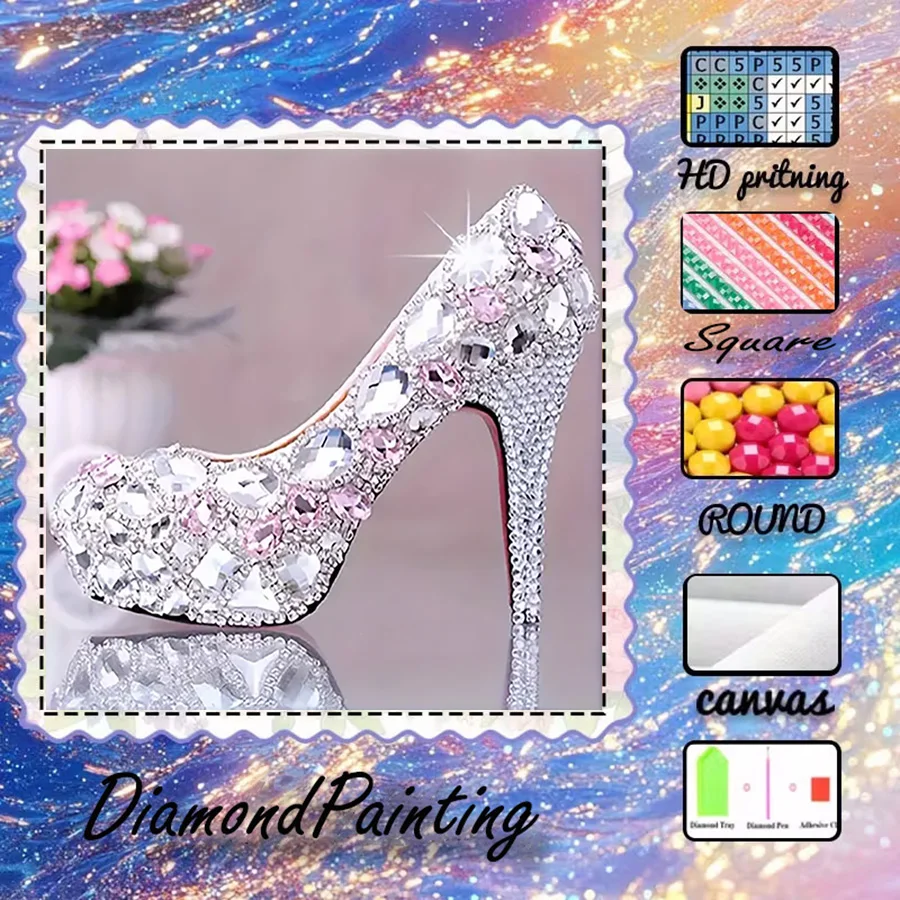 1 Stück - 5D-DIY - Beflockter Stoff - Spezialbohrer - Diamantmalerei-Set - High Heels - Mosaik - Diamantkunst