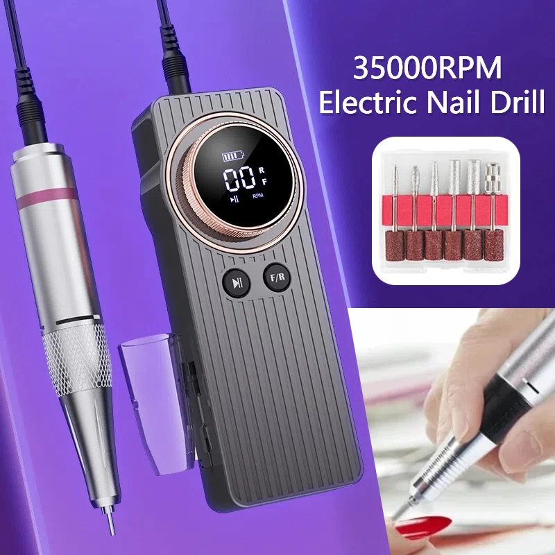 Perceuse à ongles électrique portable, machine de manucure professionnelle, ensemble de ponceuse à ongles, équipement de polissage pour salon de manucure, 35000 tr/min