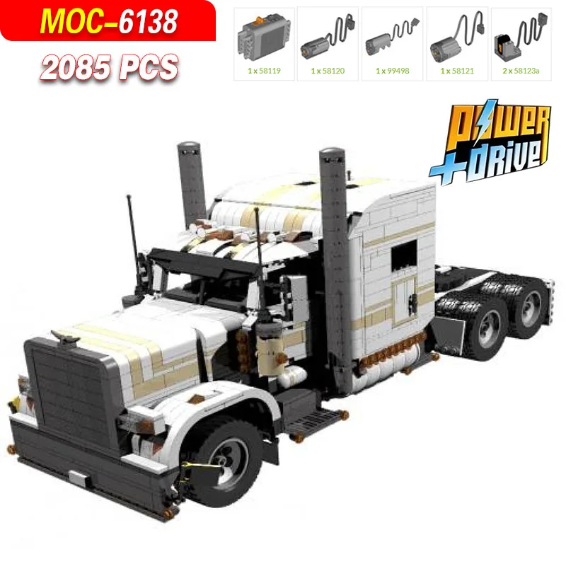MOC-6138 & MOC-7501 Auflieger-LKW, Kraftstoffanhänger, Baustein-Modellbausatz – Maschinenbau, allgemeines Konstruktionsspielzeug