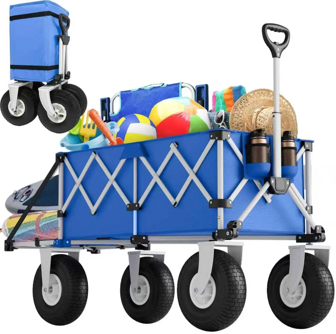 Blue Heavy-Duty Collapsible Wagon for Sand and Camping with Big 10\