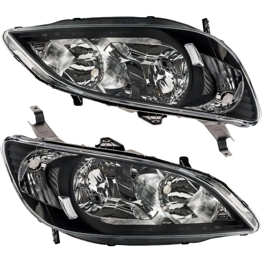 

Headlights Assembly Compatible with 2004 2005 Civic OE Headlamp Replacement Black Housing Clear Pair Front Light for Reflector