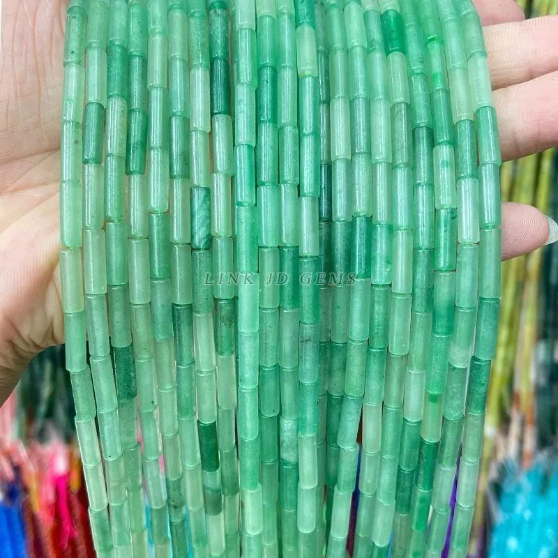 4*13mm Natural Agate Aventurine Stone Tube Column Shape Loose Spacer Cylindrical Beads for DIY Jewelry Making Bracelet Accessory