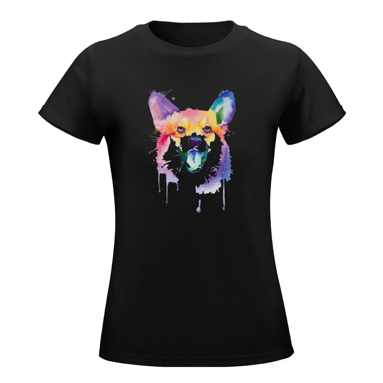 Corgi art, Funny Dog Corgi Watercolor T-Shirt funny graphics cropped t shirts for Women