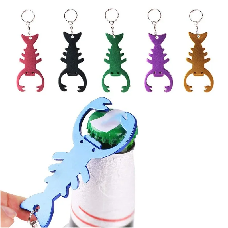 200Pcs Flat Bottle Beer Opener Key Chain Lobster Wine Bottle Opener Colorful Aluminum Alloy Tool Funny Opener for Home Kitchen