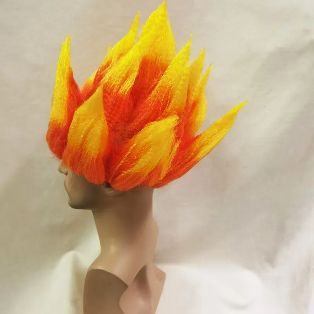 الغضب داخل خارج شعر مستعار تأثيري النار شعر مستعار أنيق لهب شعر مستعار برتقالي زي شعر مستعار هالوين حفلة تأثيري مسنبل شعر مستعار