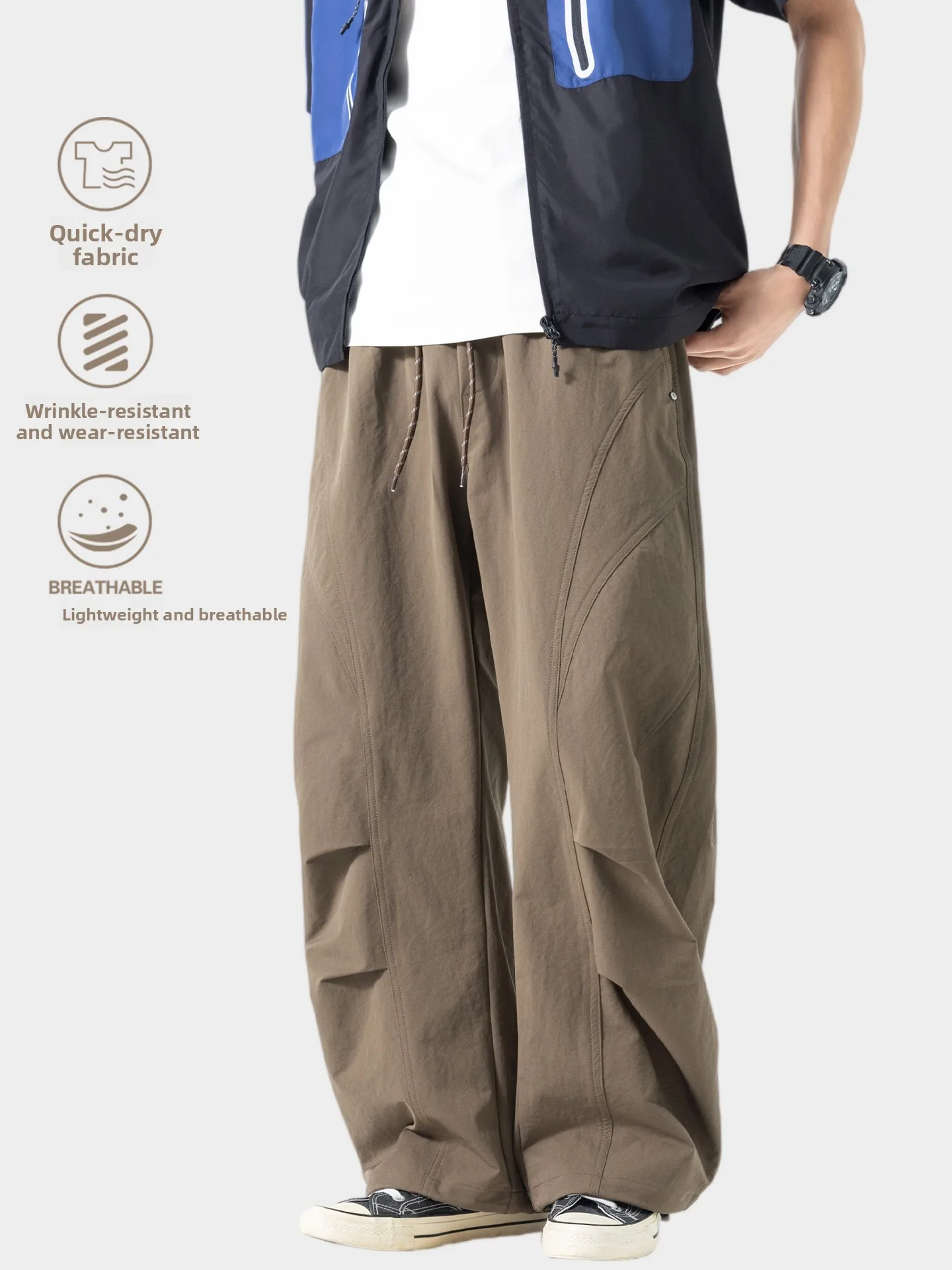 

American Style Outdoor Foldable Functionnal Trousers Men Women Summer Thin Breathable Loose Straight Casual Sports Workwear P...