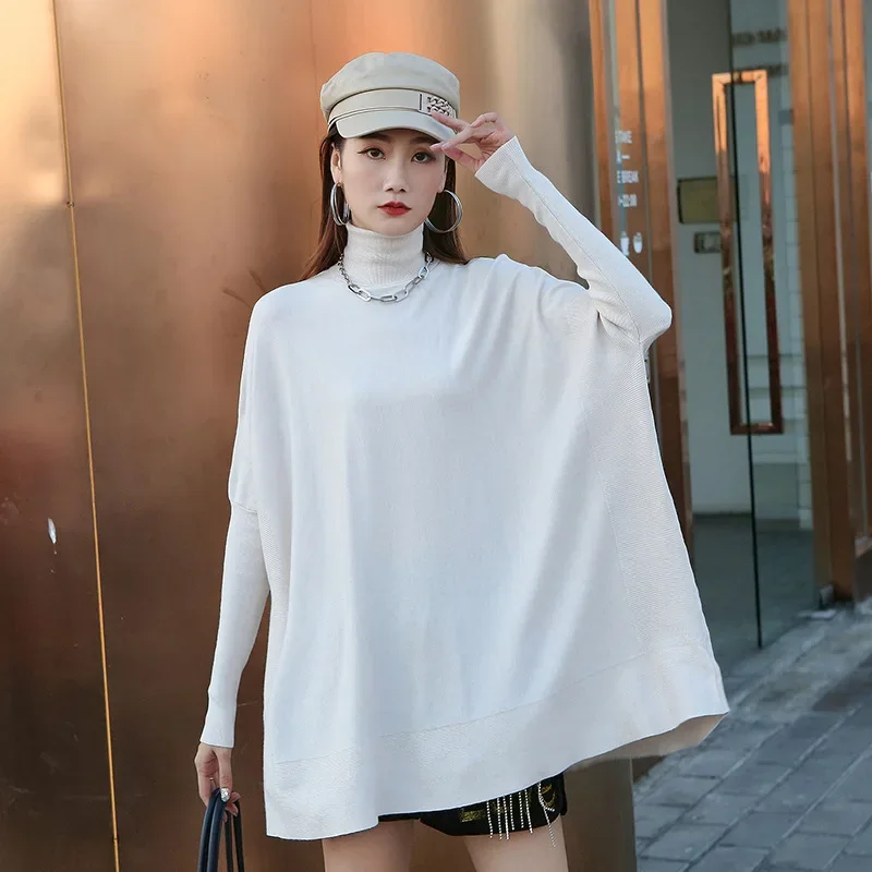 

SuperAen Turtleneck Women's Solid Color Loose Knitting Autumn and Winter 2023 New Batwing Sleeve Solid Color Casual Pullover