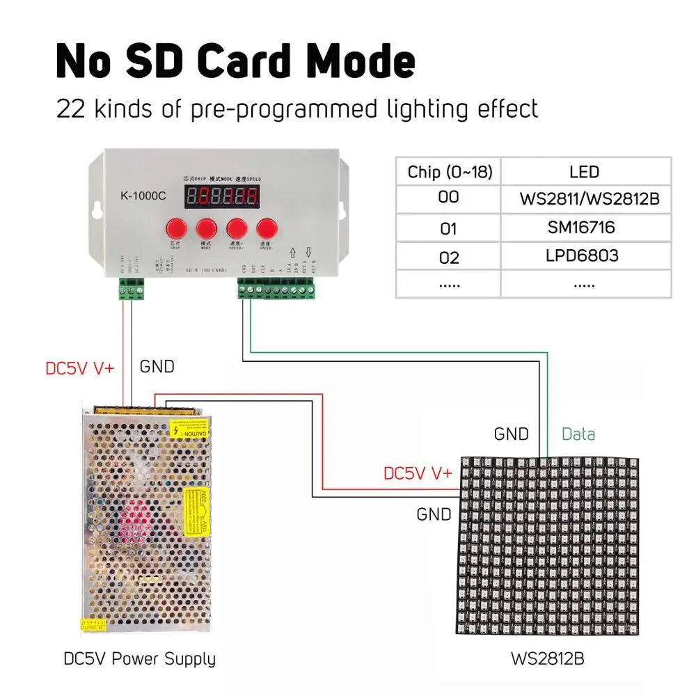 Origional K-1000C SD Card Controller RGB Controller WS2801 WS2811 WS2812B LPD6803 LED 2048 Pixels Program Controller DC5~24V