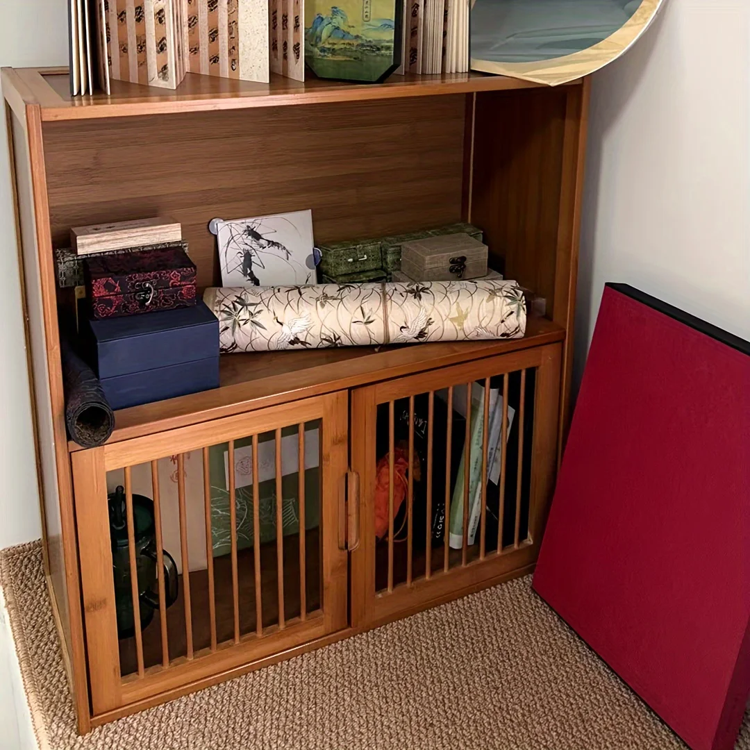 Chinese Style Storage Cabinet - 2-Tier Storage Cabinet for Office Living Room - Tea Cabinet  Bookshelf image 6