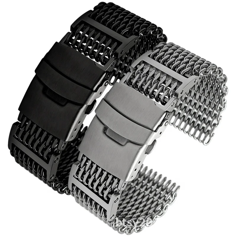 

20mm 22mm 24mm Cool Shark Stainless Steel Mesh Milan Watch Strap Band Fit For SKX 5 Series Tuna Abalone Watch