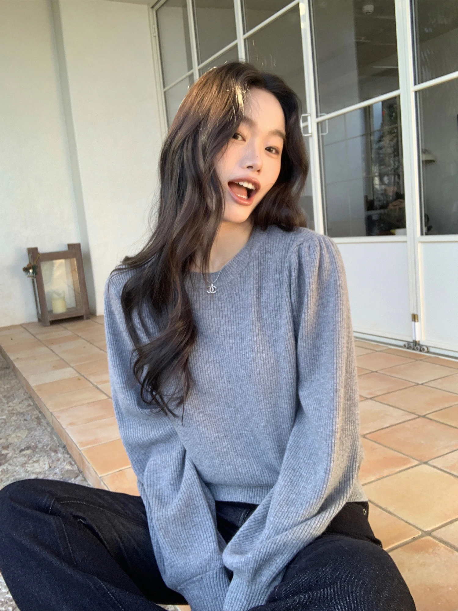 

Теплый шерстяной свитер Pusumede с круглым вырезом, женский, мягкий, уютный, вязаный топ, повседневный, с длинными рукавами