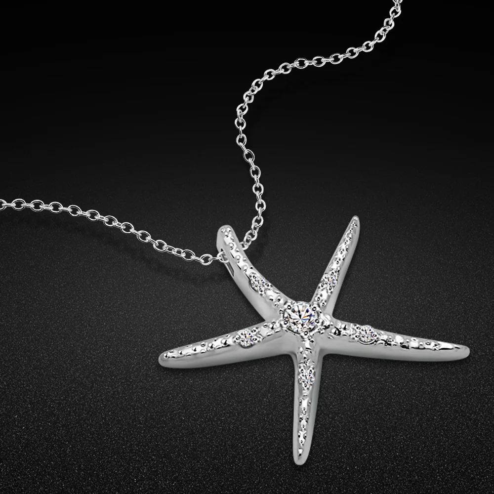 925 Sterling Silver Italy - Necklace For Women - Creative Starfish Pendant Rolo Chain - 16'' 17'' 18'' 20'' Charm Jewelry Gift