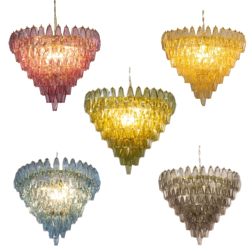 

European Trendy Murano high-end Amber Glass LED Chandelier,Home Appliances Elegant Hanging Pendant lighting For Dining Room