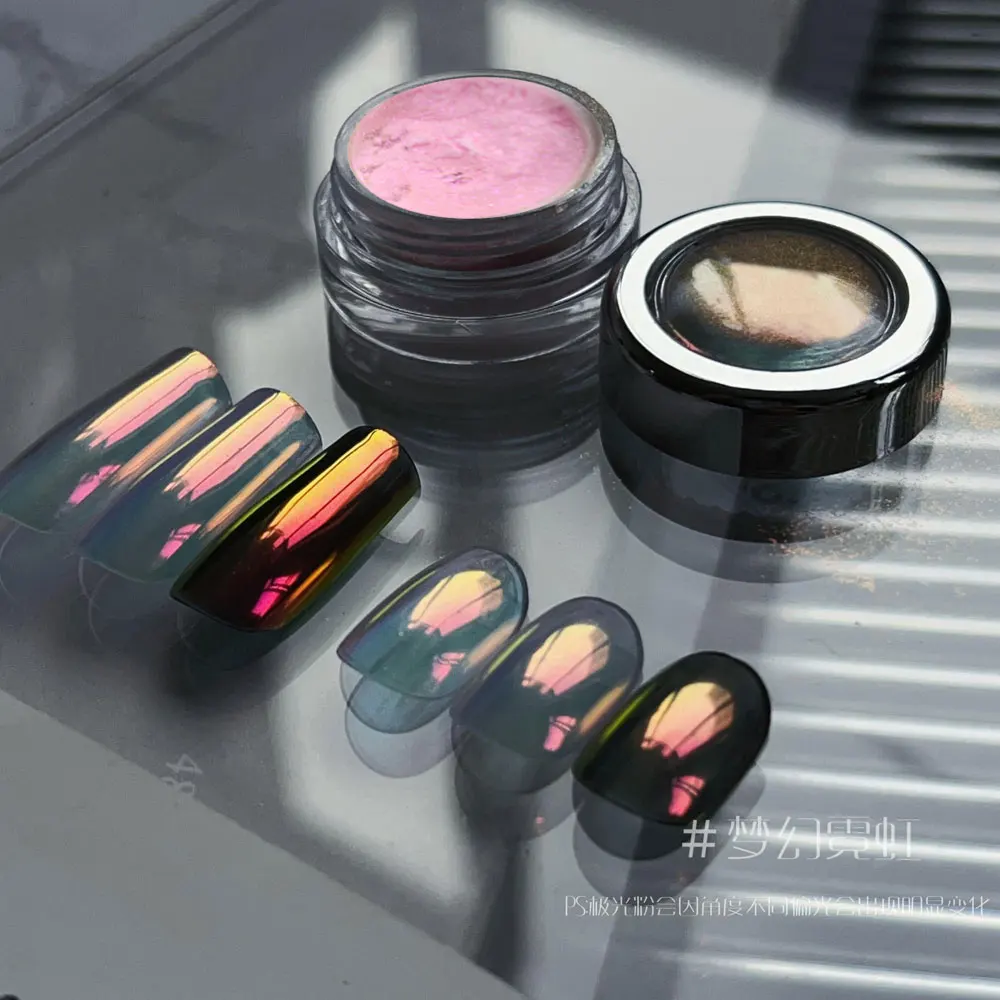 6 colores brillo Aurora polarizado uñas frotar polvo fino iridiscente Aurora uñas cromo polvo DIY espejo mágico Aurora polvo