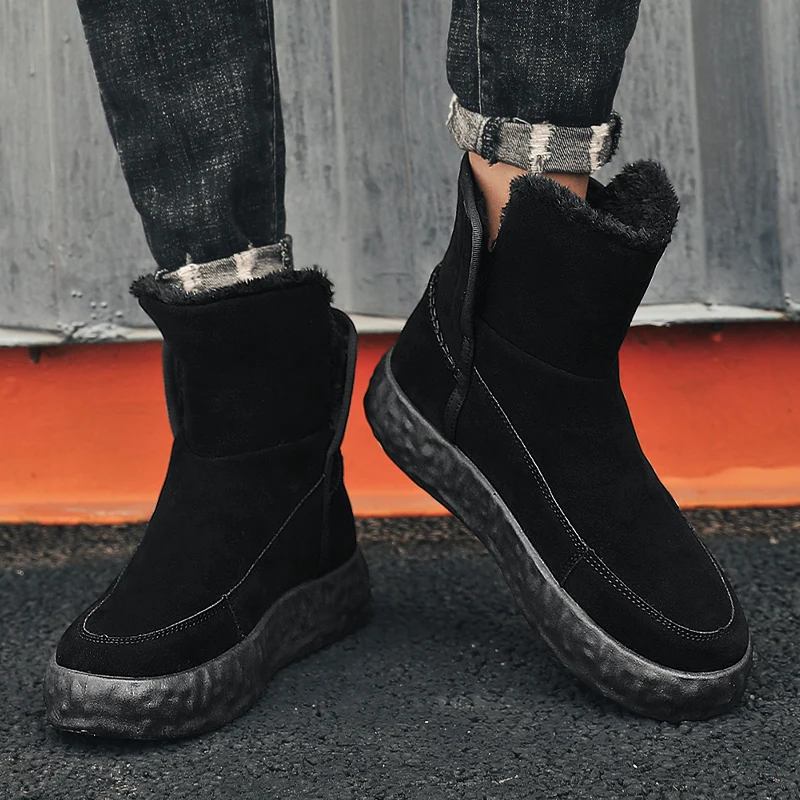 

Men's Snow Boots Are Mid-calf Lightweight Fleece Warm Flat Anti-slip Fashionable Solid Color Versatile Winter Outdoor Boots