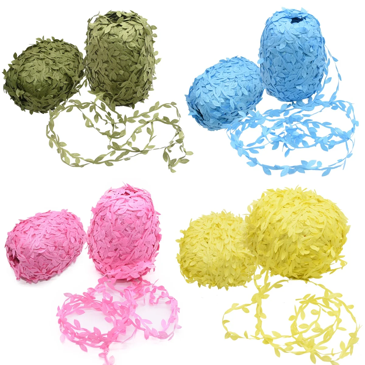 10m/roll Green Leaf Vine Artificial Plant Silk Leaves Rattan Gift Package Ribbon Scrapbook DIY Wreath Decor Wedding Party Supply