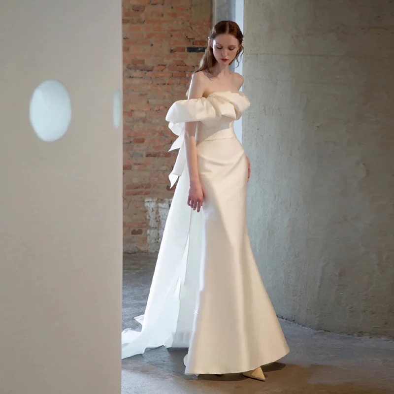 

Ele Vintage Satin Light Wedding Dr One oulder out Door Gown Sexy Ele Evening Dr for Young Women 8-25 Years Old