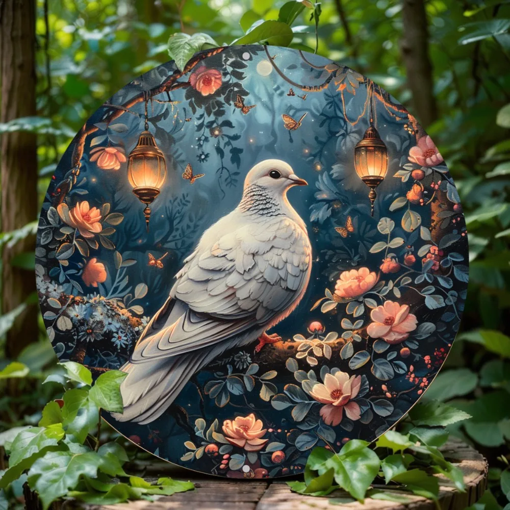 

Pigeon Themed Round Aluminum Metal Sign, Waterproof & Weather Resistant Wall Art Decoration for Home, Office, Garage, Cafe