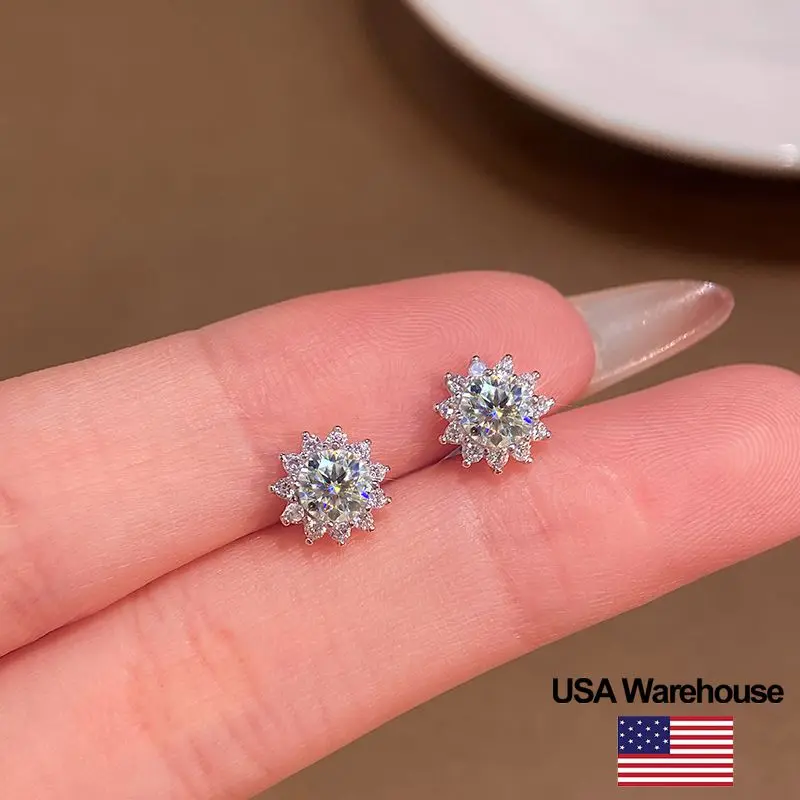 

S925 Sterling Silver Luxury Brilliant Sunflower 0.5CT Moissanite Diamond Stud Earrings for Women Engagement Weeding Fine Jewelry