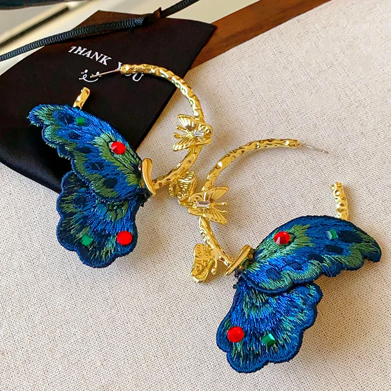 

Exquisite Embroidery Butterfly Earrings Exaggerate Big Hoop Earrings With Butterfly Jewelry Women Statement Jewelry Wholesale