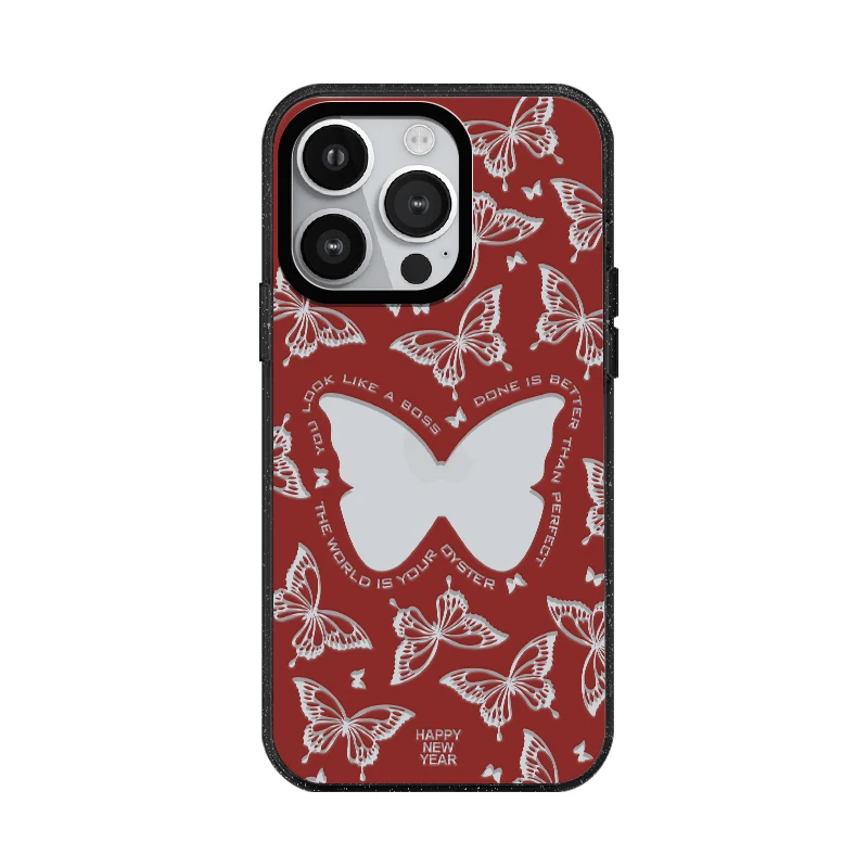 Funda de acrílico colorida con mariposa para iPhone, carcasa trasera a prueba de golpes, dibujos animados, MagSafe, 16, 15, 14, 13, 12 Pro Max