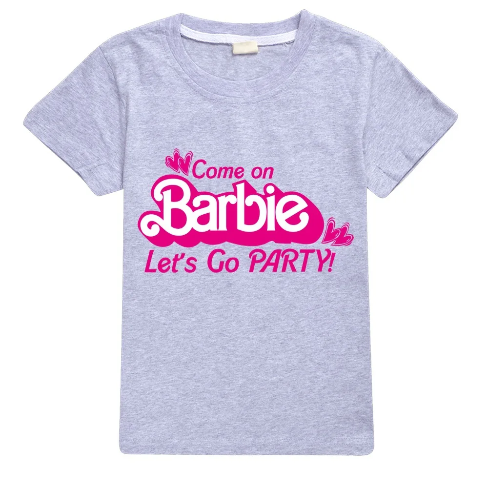 New Kawaii Barbie Kids Short Sleeve Summer Cartoon Boys Girls Soft O-Neck T Shirts Oversized Fashion Y2K White Tees Tops Gifts 