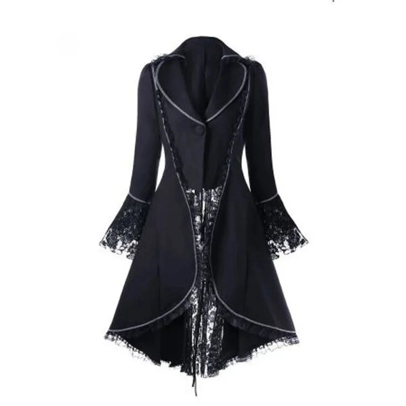 سترة امرأة عصر النهضة الفيكتوري معطف الدانتيل Steampunk من القرون الوسطى معطف سهرة قوطي عتيق معطف طويل أزياء الهالوين للنساء