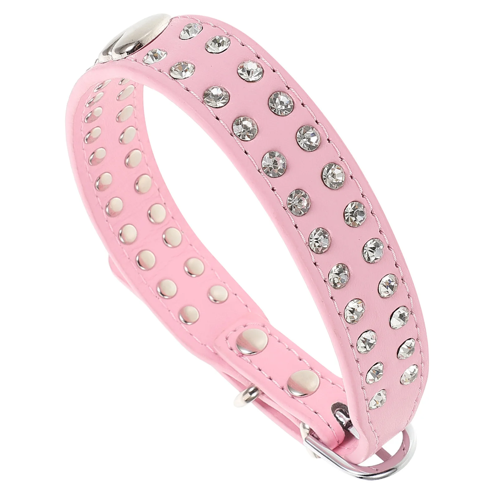 

Bling Dog Collar Adjustable PU Rhinestone Pet Collar Heart Charm Sparkly Necklace for Small Dogs Cats Parties Holidays
