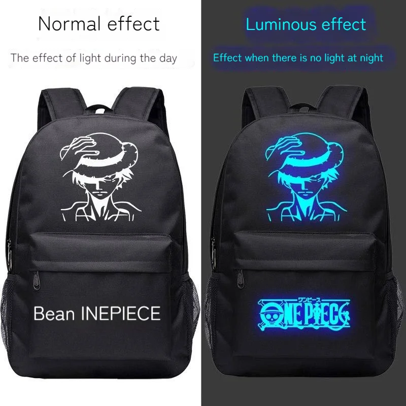 

‌Night Light‌ Schoolbag Anime One Piece Luffy Cartoon Character Printed Kid Student Teenagers Backpack Laptop Bag Large Capacity