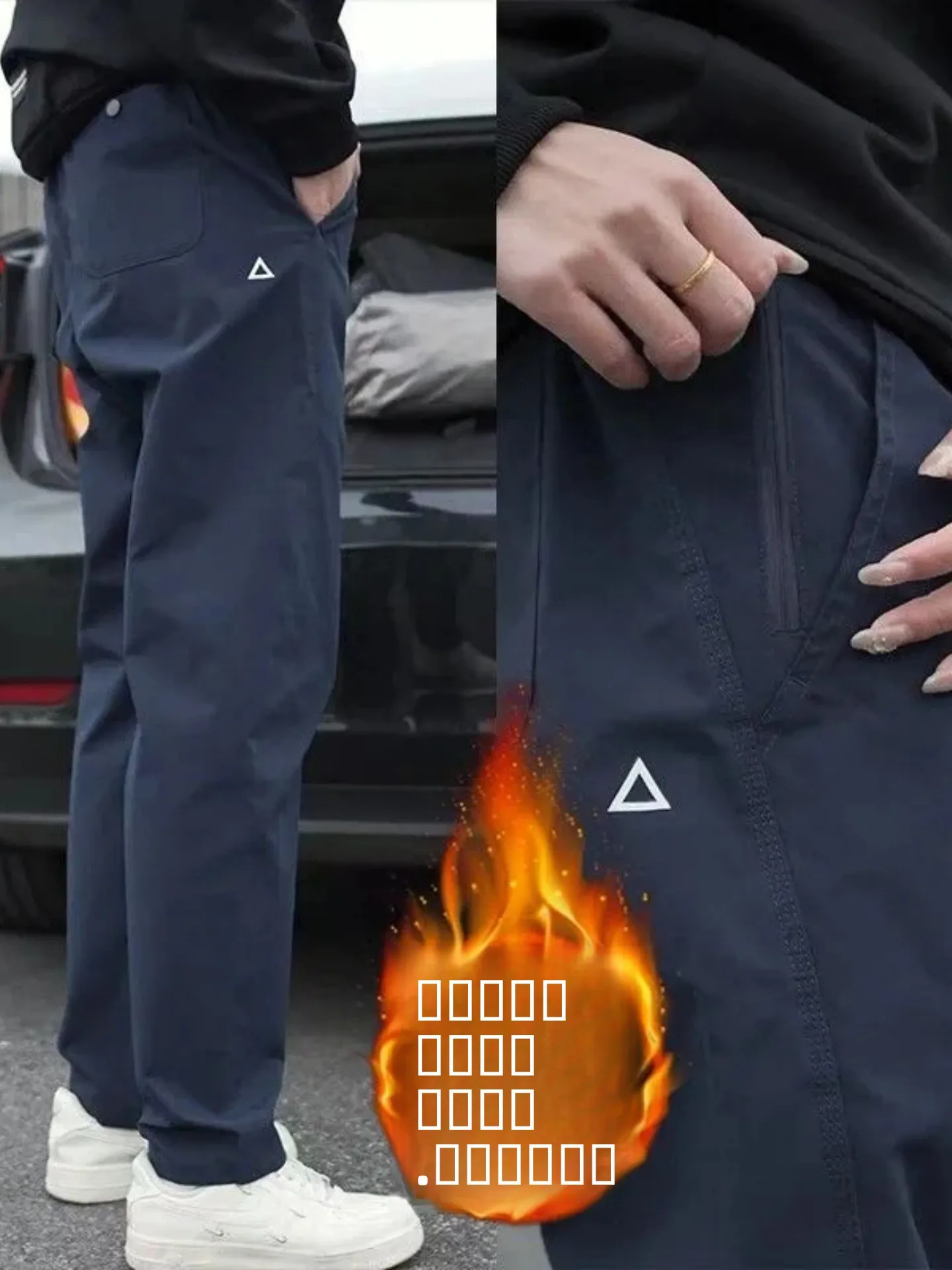 

Мужские зимние повседневные брюки свободного кроя с флисовой подкладкой для активного отдыха, прямые штаны в американском стиле с треугольной нашивкой, универсальные, функциональные