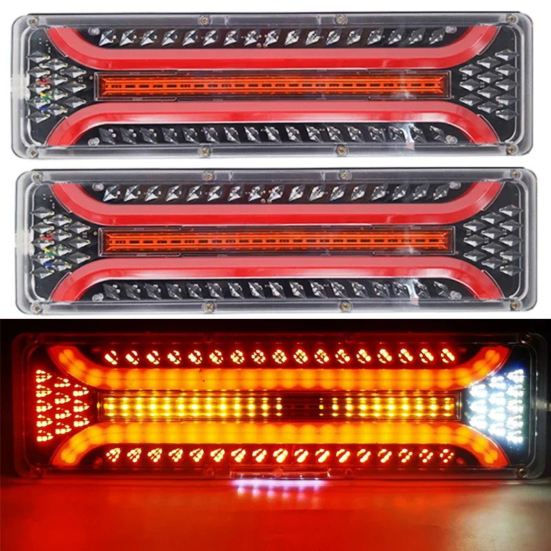 2pcs 12V LED Trailer Tail Lights Brake Lights Rear Turn Signal Reverse Lamp Brake Taillights for kamaz Truck Lorry Tractor