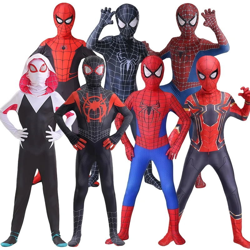 

Детский костюм супергероя Человека-паука для косплея, боди Майлз Гвен, Человек-паук, комбинезон зентай, костюмы для Хэллоуина для мальчиков и девочек