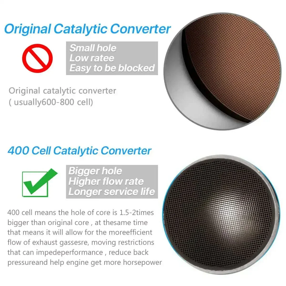 ATVOV 2 ''/2.25''/2.5''/3" محول حفاز السيارة العالمي الأكسجين 400 خلية محول محفز التدفق العالي الفولاذ المقاوم للصدأ Euro1 #5