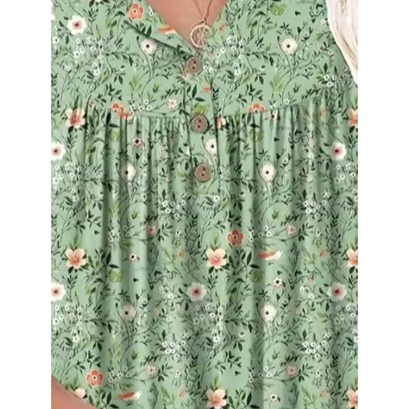 حجم كبير 1XL-5XL المرأة عادية كامل الجسم مطبوعة التنقل تنوعا زر حتى سترة بلا أكمام